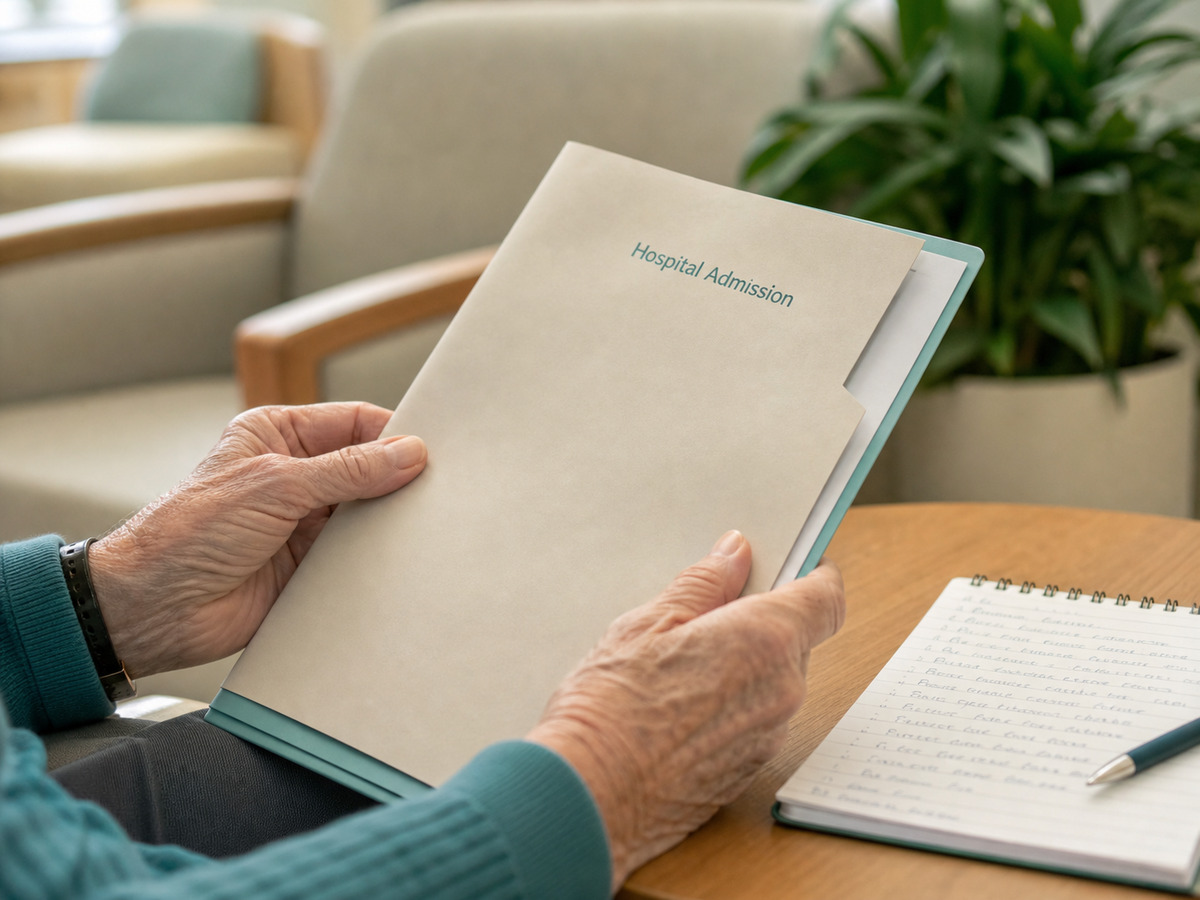 Senior patient resting comfortably at home after a hospital stay, with family member nearby